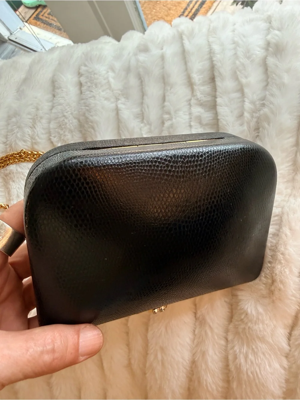 RODO Black Leather Evening Crossbody with Gold Chain